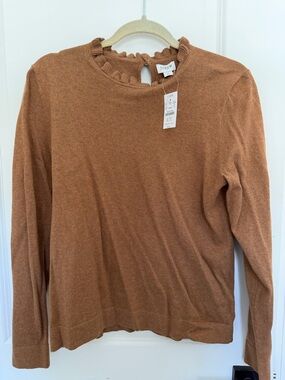 J. Crew Ruffle-Neck Lightweight Sweater in Camel Brown